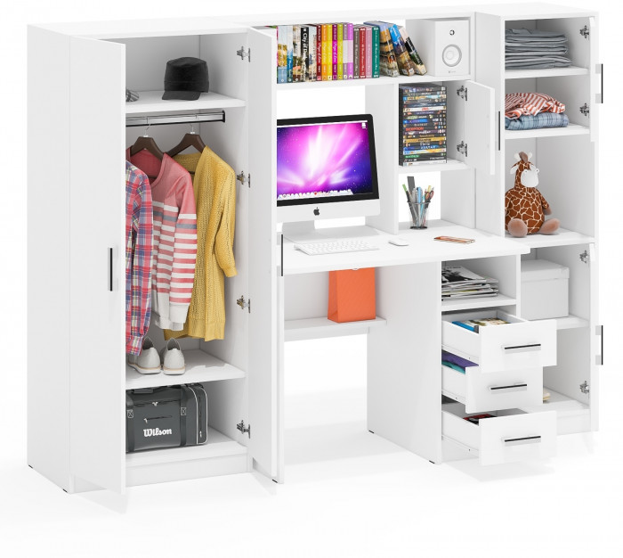 компьютерный стол С-МД-СК9+Пенал С-МД-СК9П+Шкаф С-МД-СК9Ш, белый шагрень