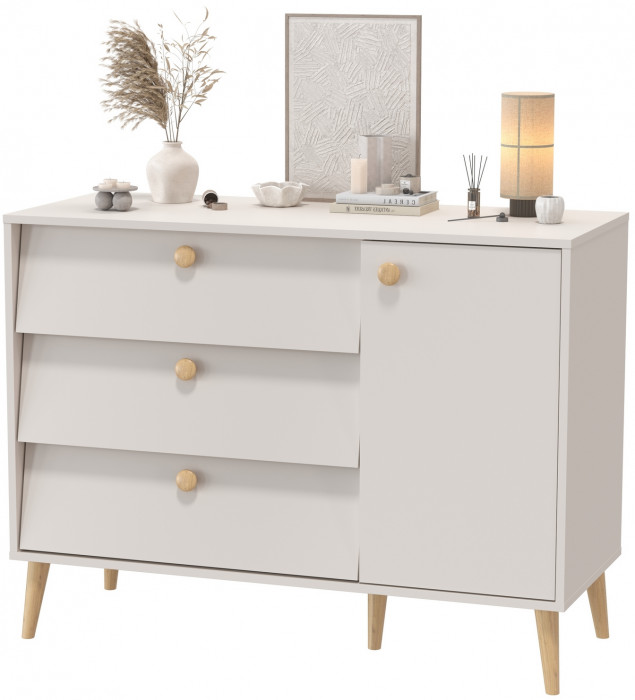 Афина Спальня 4-44901М1к.с. Комод с дверкой и тремя ящиками, кашемир серый