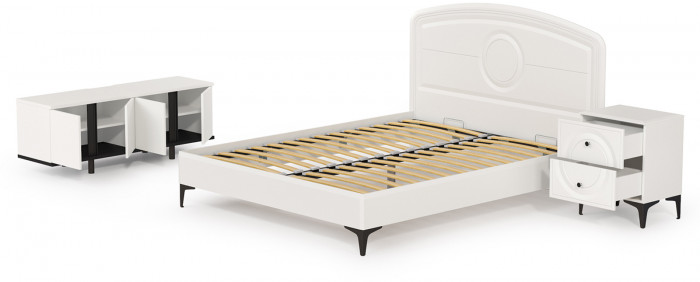 Валенсия Спальня № 11, ЛДСП белый шагрень/чёрный/МДФ белый шагрень