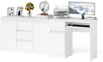 Мори компьютерный стол МС-1 левый + Комод МК1200.3, белый