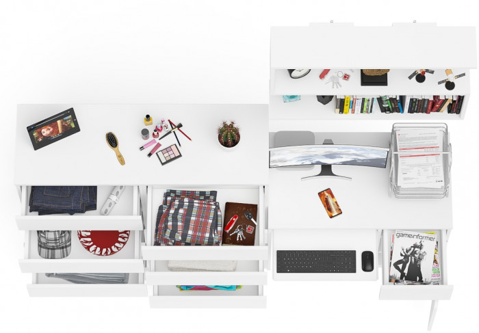 Мори компьютерный стол МС-1 правый + Комод МК1200.10 + Полка 900, белый