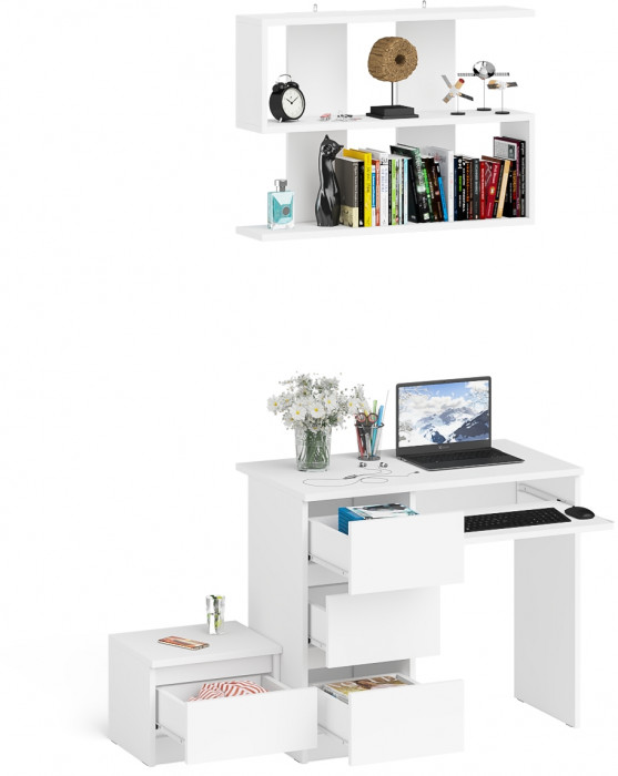 Мори компьютерный стол МС-6 левый + Тумба ТМП400.1 + Полка 900, белый