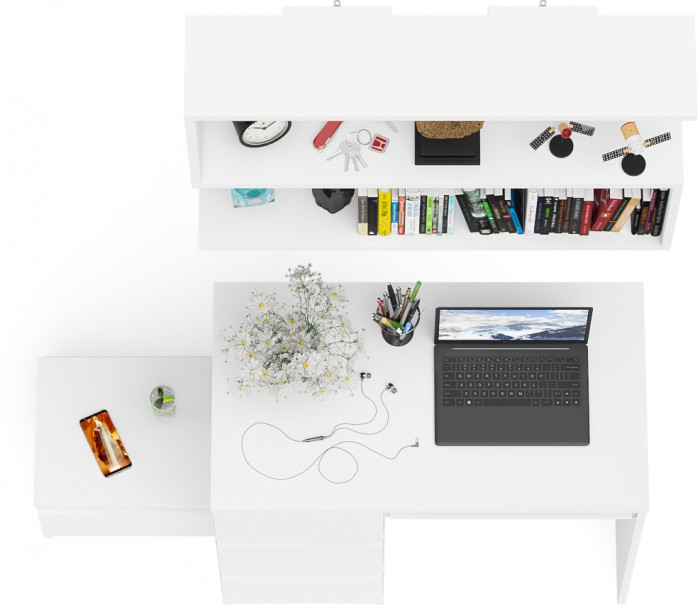 Мори компьютерный стол МС-6 левый + Тумба ТМП400.1 + Полка 900, белый