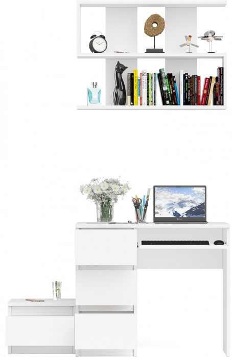 Мори компьютерный стол МС-6 левый + Тумба ТМП400.1 + Полка 900, белый
