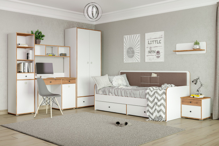 Вуди 15.46 Полка, белый премиум/дуб крафт золотой