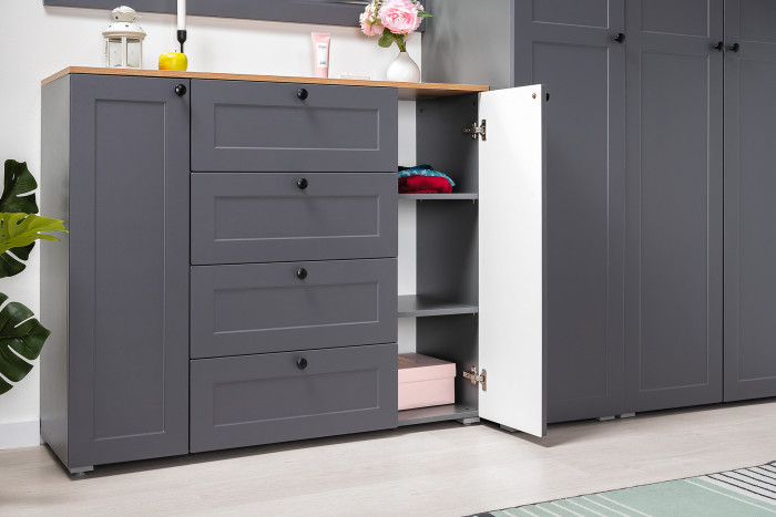 Остин 16.221 Комод + 16.221 Комод + 16.221 Комод, цвет белый шагрень/серый графит/дуб крафт золотой, ШхГхВ 360х41,9х99,3 см., универсальная сборка