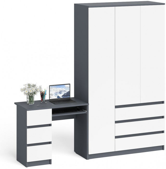 Мори компьютерный стол МС-6 левый + Шкаф МШ1200.1, графит/белый