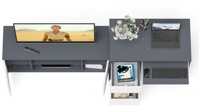 Мори Стол компьютерный МС-6 левый + Тумба МТВ1200.1, цвет графит/белый, ШхГхВ 210,4х50х76,6 см., выдвижные ящики слева, НЕ универсальная сборка