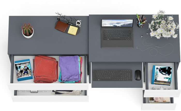 Мори Стол компьютерный МС-6 правый + Комод МК800.1, цвет графит/белый, ШхГхВ 170,4х50х76,6 см., выдвижные ящики справа, НЕ универсальная сборка