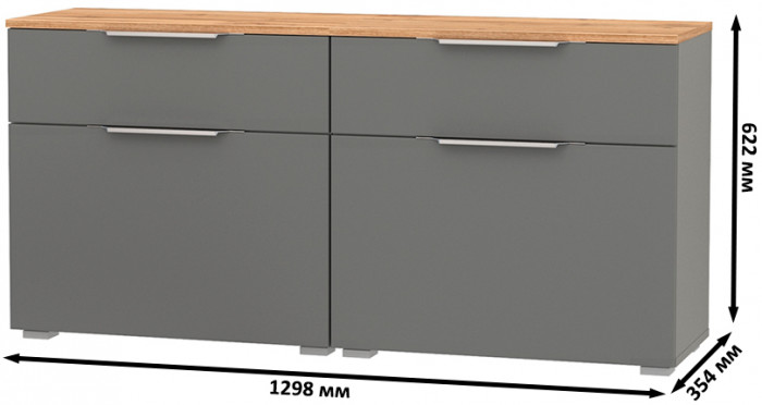 Октава 16.127 Тумба для обуви + 16.127 Тумба для обуви, цвет серый графит/дуб крафт золотой/фасады МДФ серый графит, ШхГхВ 129,8х35,4х62,2 см.