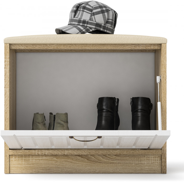 Прихожая П-6 Тумба, цвет дуб сонома/фасады МДФ белое дерево фрезеровка прованс, ШхГхВ 60х35х50 см.