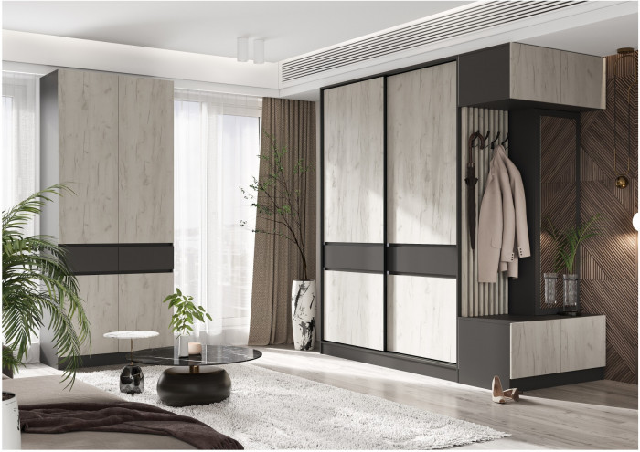 Модульная прихожая Роджина, комп.4 (Графит, Крафт золотой)