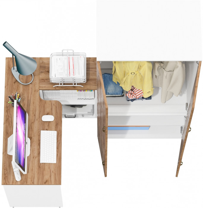 Лидер-8 Стол + Шкаф МД 19Б, белый шагрень/крафт золото