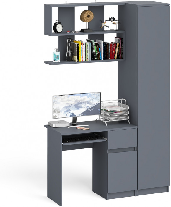 Мори компьютерный стол МС-1 правый + Пенал МШ400.1 + Полка 900, графит