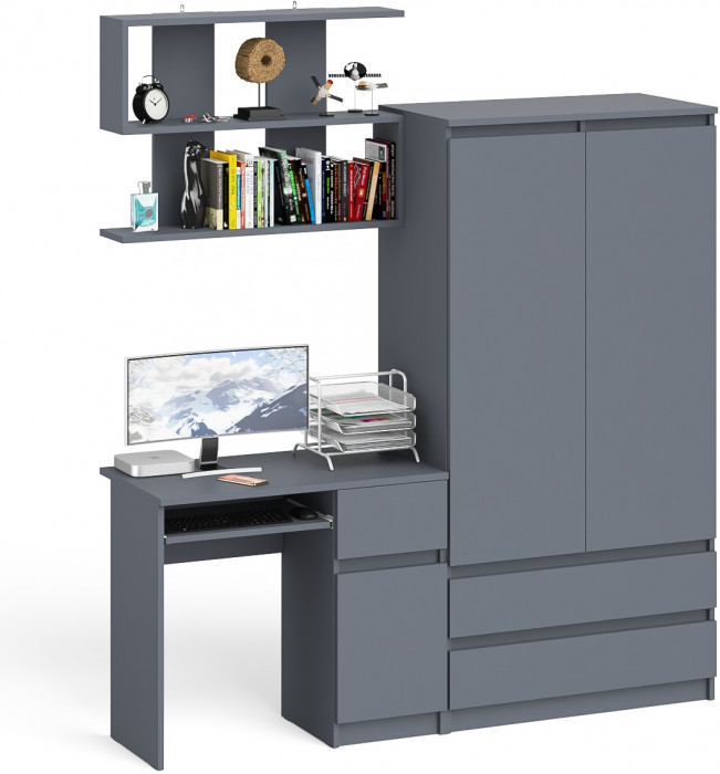 Мори компьютерный стол МС-1 правый + Шкаф МШ900.1 + Полка 900, графит