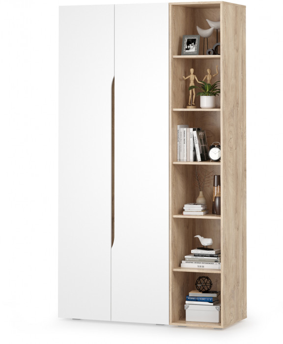 Муссон 13.198 Шкаф двухстворчатый + 13.349 Стеллаж, белый/дуб эндгрейн элегантный