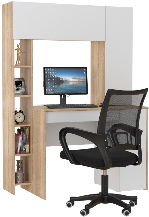 КР100 Стол компьютерный Комфорт 12.71 + кресло 103 чёрное, цвет дуб сонома/белый, ШхГхВ 116,7х60,2х165,4 см., НЕ универсальная сборка