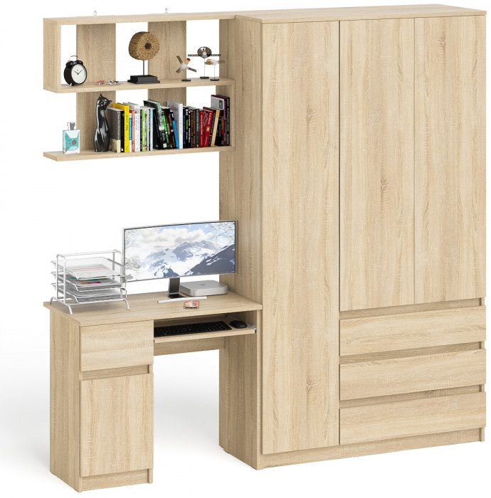 Мори Стол компьютерный МС-1 левый + Шкаф МШ1200.1 + Полка 900, цвет дуб сонома, ШхГхВ 210,4х50,4х209,6 см., НЕ универсальная сборка