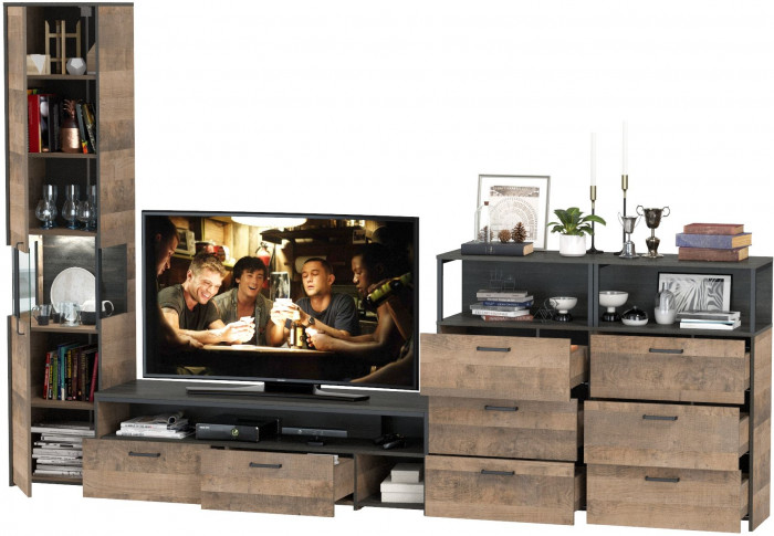 Трувор Гостиная 102, цвет дуб гранж песочный/интра, ШхГхВ 326,6х45,4х210 см., универсальная сборка