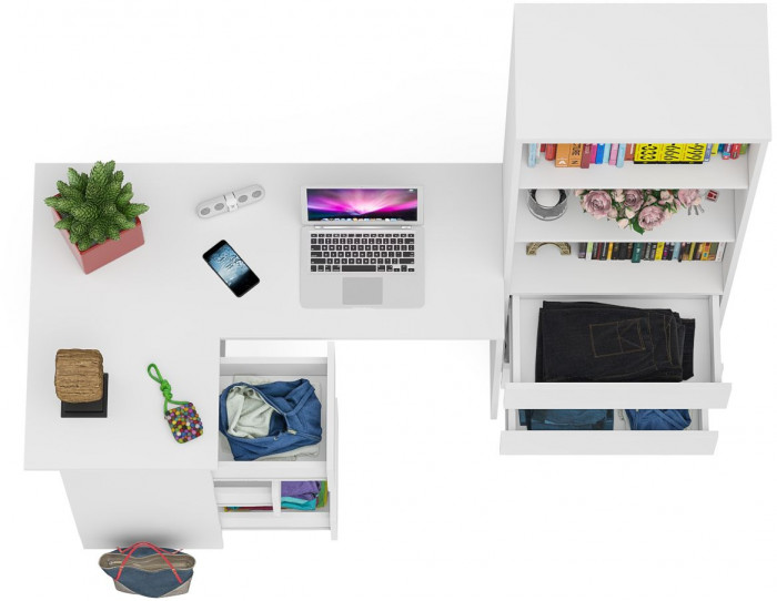 Мори компьютерный стол МС-16 левый + Стеллаж МСТ600.3, белый