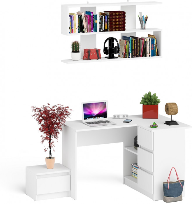 Мори компьютерный стол МС-16 правый + Тумба ТМП400.1 + Полка 1200, белый
