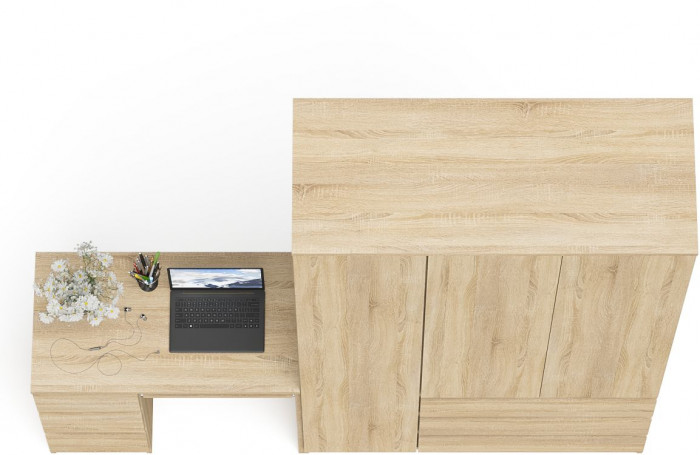 Мори компьютерный стол МС-6 левый + Шкаф МШ1200.1, дуб сонома