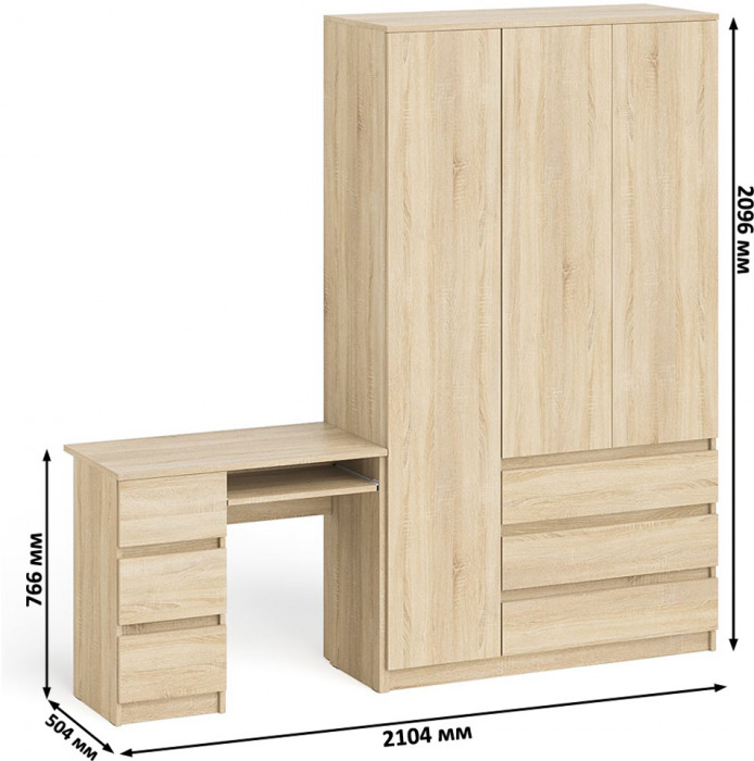 Мори компьютерный стол МС-6 левый + Шкаф МШ1200.1, дуб сонома