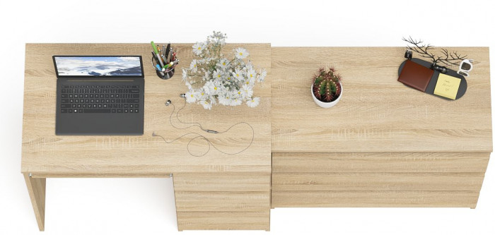 Мори Стол компьютерный МС-6 правый + Комод МК800.1, цвет дуб сонома, ШхГхВ 170,4х50х76,6 см., выдвижные ящики справа, НЕ универсальная сборка