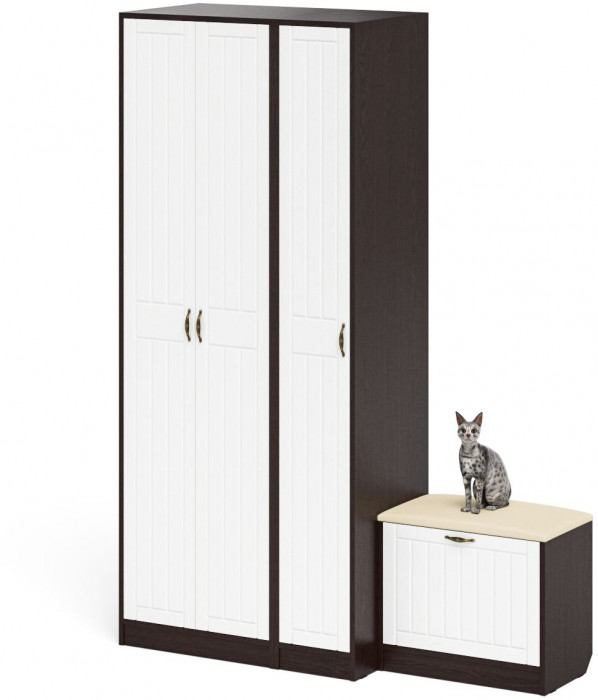 Прихожая П-6 Компоновка № 45, венге/фасады МДФ белое дерево фрезеровка прованс