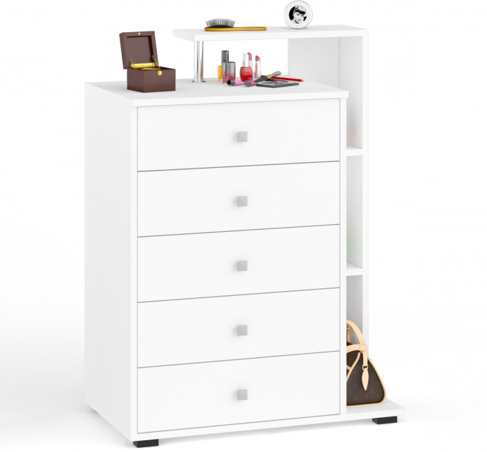 Камелия спальня № 12 Кровать с ящиками 1400 + Две тумбы + Комод + Зеркало, белый