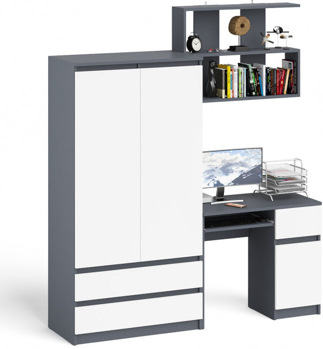 Мори компьютерный стол МС-1 правый + Шкаф МШ900.1 + Полка 900, графит/белый