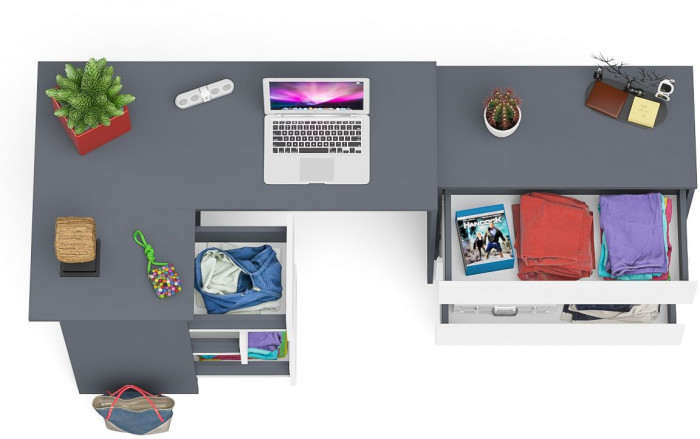 Мори компьютерный стол МС-16 левый + Комод МК800.1, графит/белый