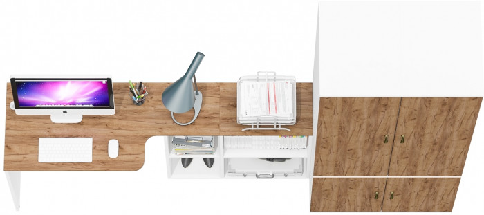 Лидер-8 Стол + Пенал МД 23Б + Пенал МД 23Б, цвет белый шагрень/крафт золото, ШхГхВ 245х50х75/190 или 115х160/50х75/190 см., НЕ ун. сборка