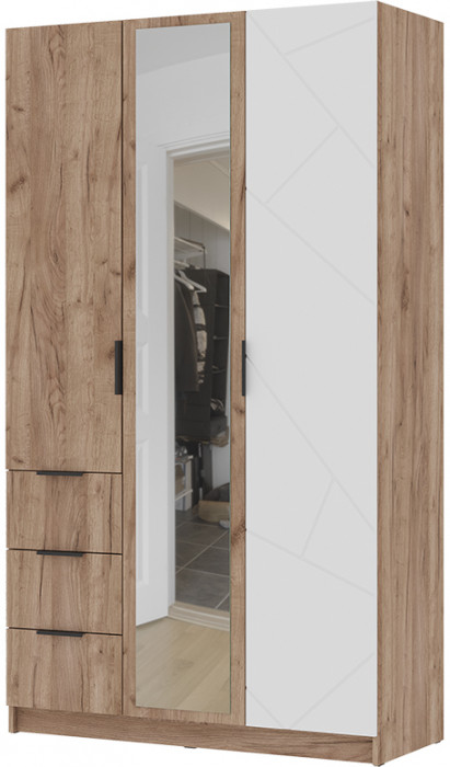 ОРЕГОН ШК 03 Шкаф 3х-створчатый (1200х2100х500) Фасад МДФ БЕЛЫЙ СУПЕРМАТ,ДУБ КРАФТ ТАБАЧНЫЙ/Корпус ДУБ КРАФТ ТАБАЧНЫЙ