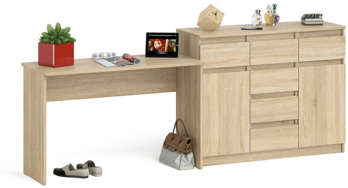 Мори Стол письменный МСП1200.1 + Комод МК1200.4, цвет дуб сонома, ШхГхВ 240,8х50х94 см., универсальная сборка