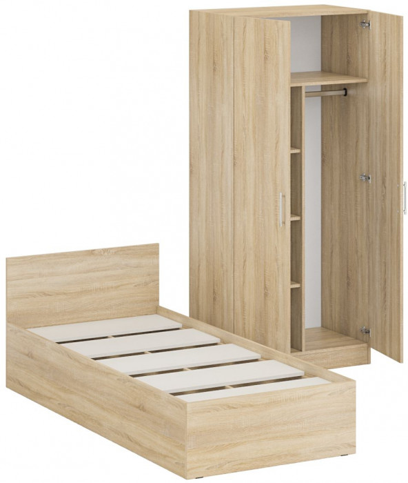 Кровать 0900 + Шкаф 2-х створчатый Стандарт, дуб сонома