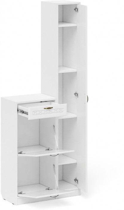 Прихожая П-6 Компоновка № 22, цвет белая шагрень/фасады МДФ белое дерево фрезеровка ромб, ШхГхВ 80х35х210 см., универсальная сборка