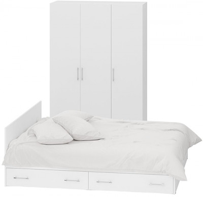 Спальня Стандарт 1-1800Я, цвет белый, ШхГхВ 183,5х203,5х70 + 135х52х200 см., сп.м. 1800х2000 мм., без матраса, основание есть