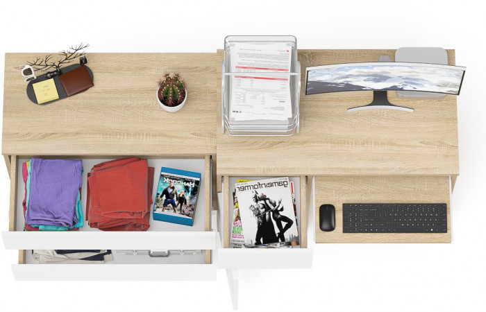 Мори компьютерный стол МС-1 левый + Комод МК800.1, дуб сонома/белый