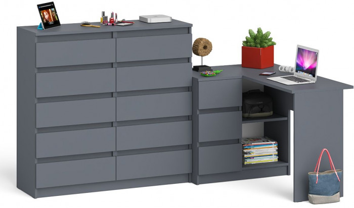Мори компьютерный стол МС-16 левый + Комод МК1200.10, графит
