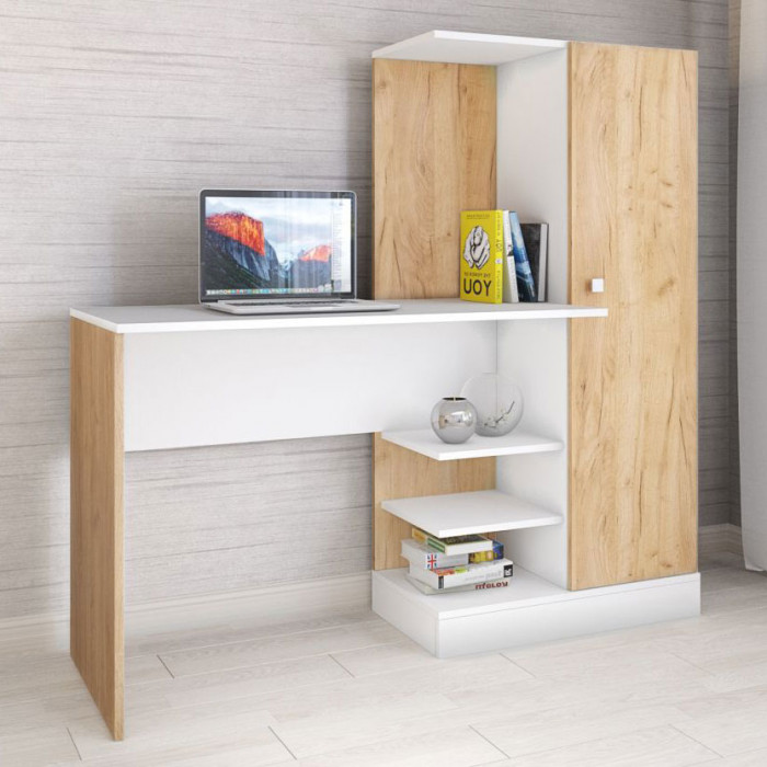 Стол компьютерный Квартет-6 (1450*1350*500) белый/дуб крафт золотой