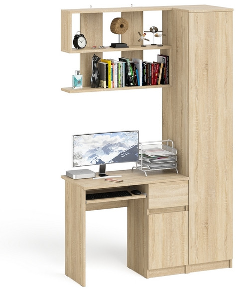 Мори компьютерный стол МС-1 правый + Пенал МШ400.1 + Полка 900, дуб сонома