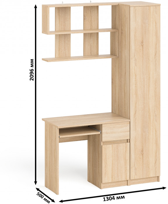 Мори компьютерный стол МС-1 правый + Пенал МШ400.1 + Полка 900, дуб сонома