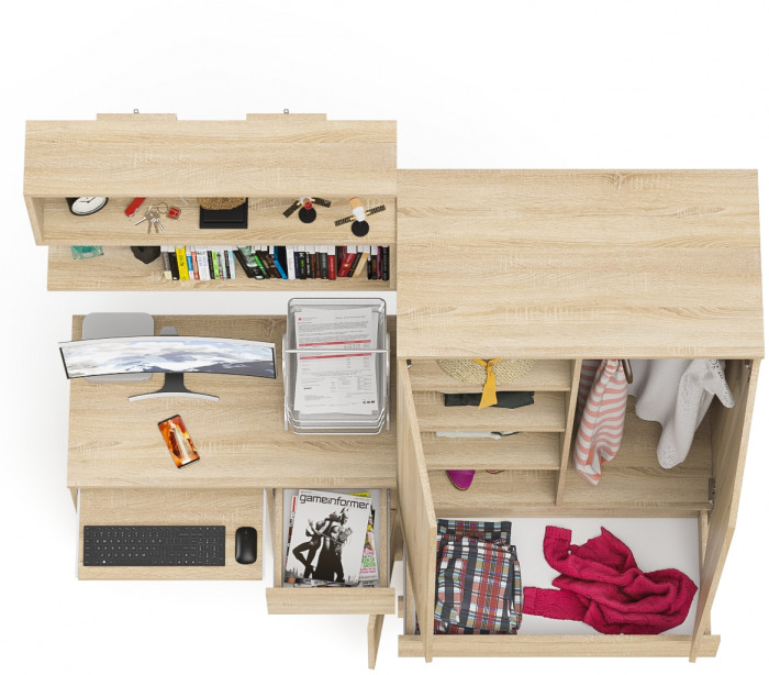 Мори компьютерный стол МС-1 правый + Шкаф МШ900.1 + Полка 900, дуб сонома