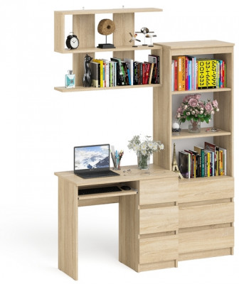 Мори компьютерный стол МС-6 правый + Стеллаж МСТ600.3 + Полка 900, дуб сонома