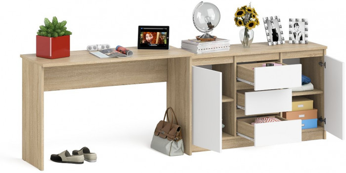 Мори письменный стол МСП1200.1 + Комод МК1200.3, дуб сонома/белый