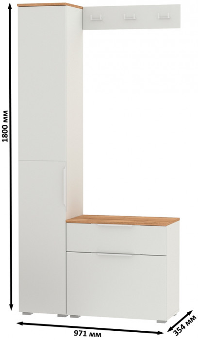 Октава Прихожая 15, цвет белый шагрень/дуб крафт золотой/фасады МДФ белый шагрень, ШхГхВ 97,1х35,4х197,6 см., универсальная сборка