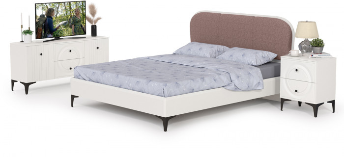 Валенсия Спальня № 40, цвет ЛДСП белый шагрень/МДФ белый шагрень/ткань велутто 19, ортопед есть, сп. м. 1600х2000 мм., б/м