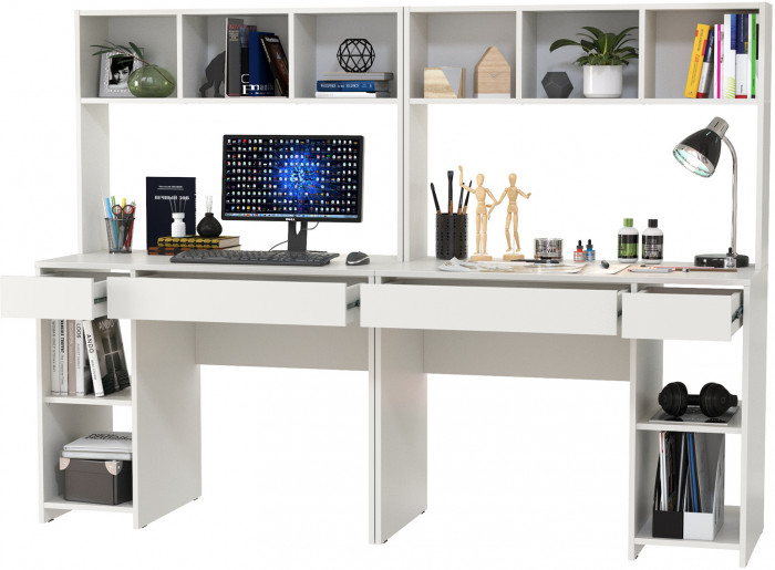 Стол компьютерный Комфорт 12.77F + Стол компьютерный Комфорт 12.77F, цвет белый шагрень, ШхГхВ 200х49,8х147 см., универсальная сборка