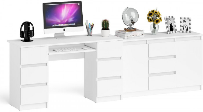 Мори Стол компьютерный МС-2 + Комод МК1200.3, цвет белый, ШхГхВ 255,8х50х76,6 см., универсальная сборка